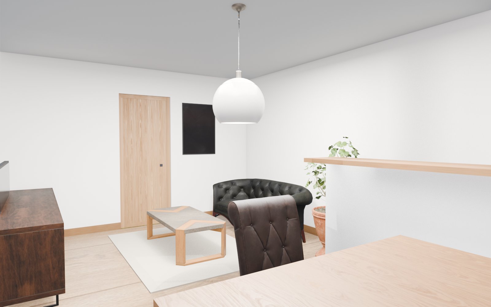 ひとことの指示から作った、家具入りのLDKの完成イメージ